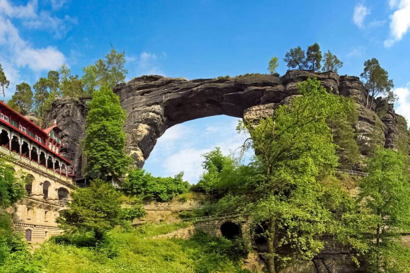Pravčická brána , natuurlijke stenen brug in Tsjechisch Zwitserland
