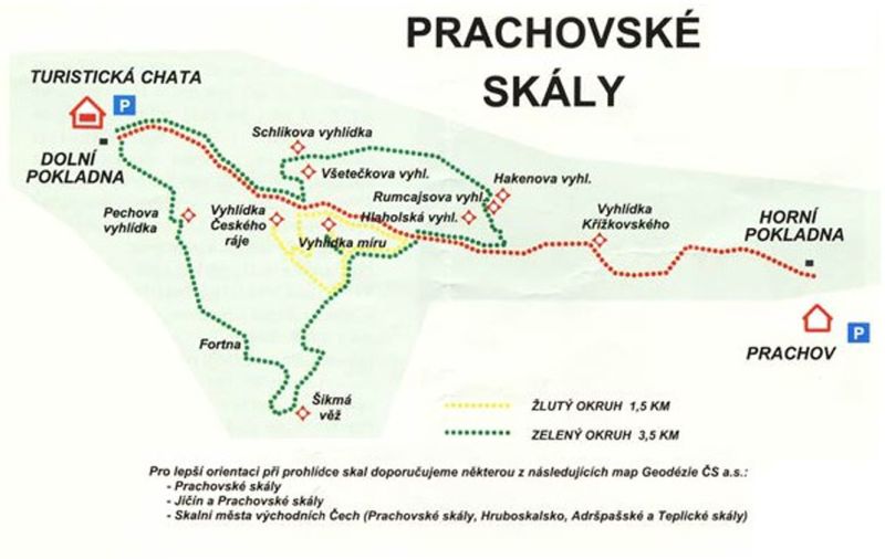 Prachovské skaly, wandelroutes nationaal park